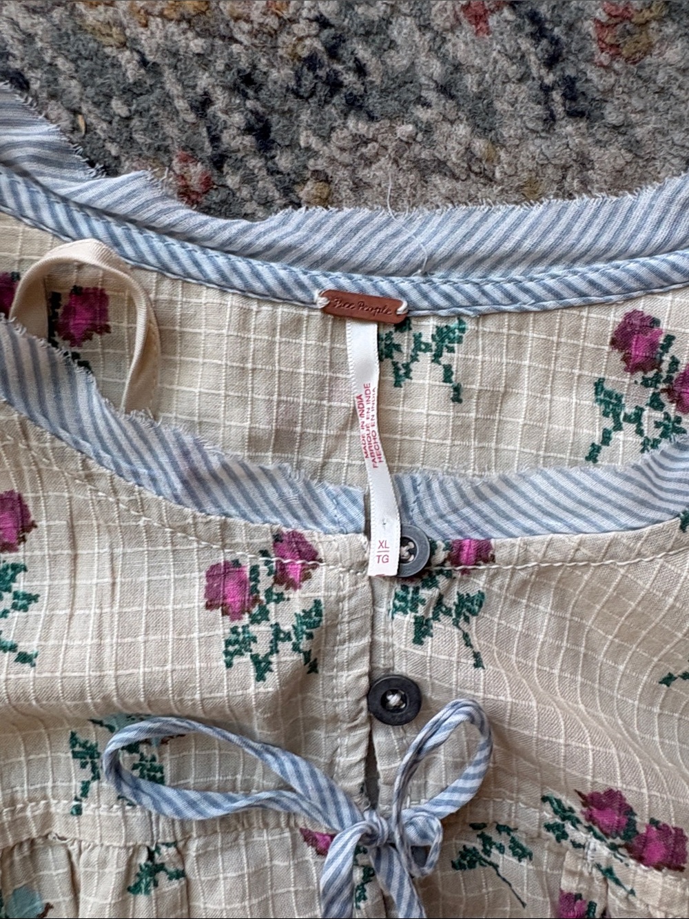 Free People Cream Dress with Pink & Teal Floral Print - Picture 4 of 6